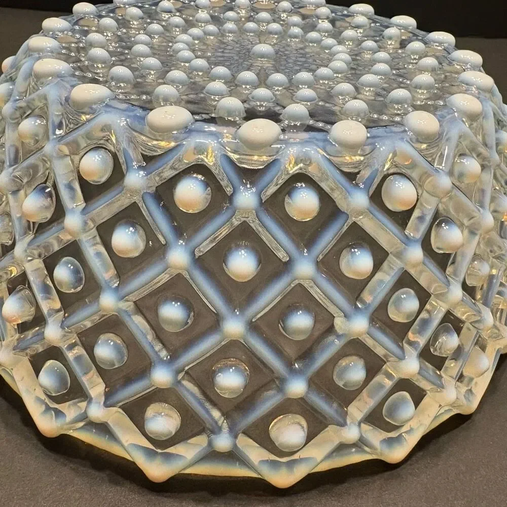 Rare Vintage Antique Aetna Glass Co. 1887 Hobnail Square Bowl White Opalescent